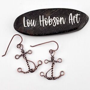 HANDMADE Anchor Copper Wire Wrapped Dangle Earrings, Artisan Jewelry Gift Her